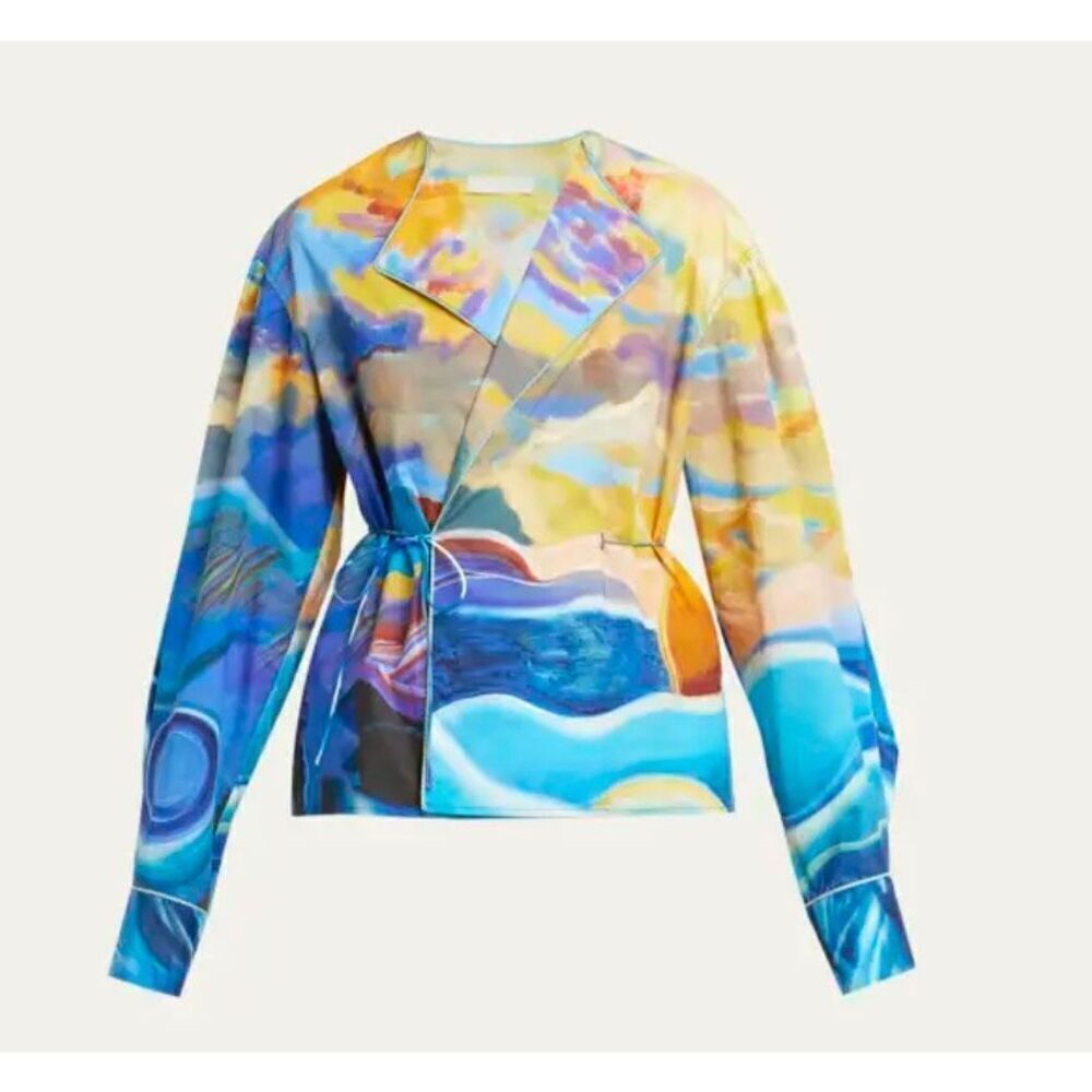 ULLA JOHNSON Holland Abstract-Print Cotton Wrap Jacket NWT Size 2